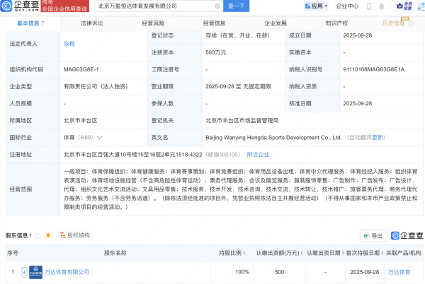 炒股配资开平台 万达在北京投资成立体育发展新公司